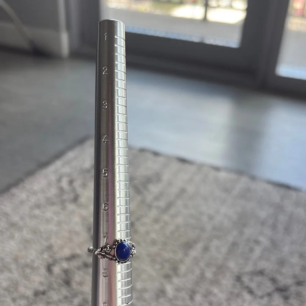 Silver Ring with faux sapphire blue stone vintage design